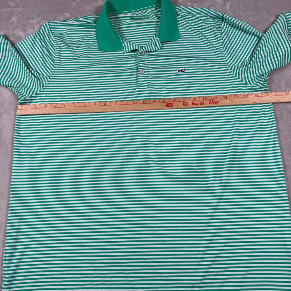 Vineyard Vines Polo Shirt Mens XL Green White Striped Performance Whale Logo - Picture 4 of 6